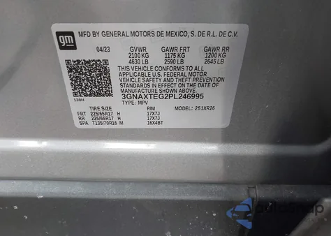 2023 Chevrolet Equinox Awd 2Fl из США, поврежденный, VIN 3GNAXTEG2PL246995